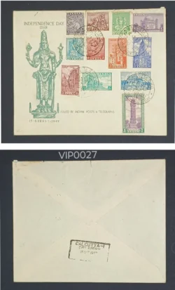 India 1949 Archaeological Series First Day Cover with Calcutta Cancelled 12 Stamps - VIP0027