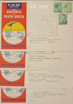 Australia 1952 Qantas Empire Airways First Regular Air Service Linking Australia and South Africa First Flight Cover Set of 4 IFB02890