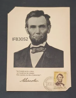 India 1965 Abraham Lincoln USA President Picture postcard Stamp tied and Bombay Cancelled Rare IFB03052