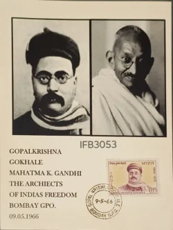 India 1965 Gopalkrishna Gokhale with Mahatma Gandhiji Picture postcard Stamp tied and Bombay Cancelled Rare IFB03053