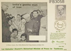 India 1966 Lal Bahadur Shastri Historical Mission of Peace to Tashkent Picture postcard Stamp tied and Bombay Cancelled Rare IFB03058