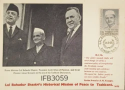 India 1966 Lal Bahadur Shastri Historical Mission of Peace to Tashkent Picture postcard Stamp tied and Bombay Cancelled Rare IFB03059