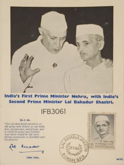 India 1966 Jawahar Lal Nehru with Lal Bahadur Shastri Picture postcard Stamp tied and Bombay Cancelled Rare IFB03061