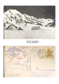 India 1979 The Kalabaland Expedition Base Camp Picture Postcard With signature autographs of all Mountaineers Rare (signatures may differ) IFB03887-906