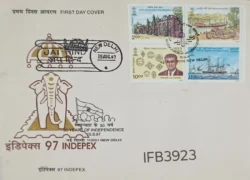 India 1997 INDEPEX Golden Jubilee of Independence Block of 4 Se-tenant FDC New Delhi Cancelled IFB03923