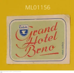 Czechoslovakia Scoop Grand Hotel Brno matchbox Label ML01156