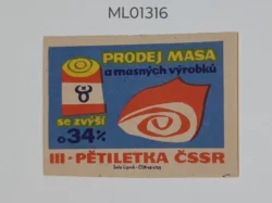 Czechoslovakia Sale of Meat and Meat Products will increase matchbox Label ML01316
