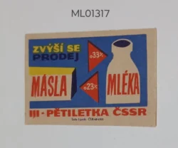 Czechoslovakia Increase sale of Butter and Milk matchbox Label ML01317