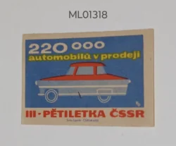 Czechoslovakia Cars For Sale matchbox Label ML01318