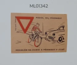 Czechoslovakia Road Safety Give Priority to vehicles on the right side matchbox Label ML01342