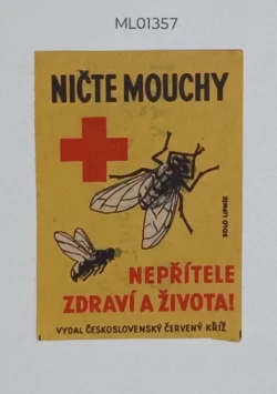 Czechoslovakia Destroy the Flies Enemies of Health and Life Red Cross matchbox Label ML01357