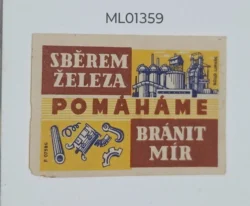 Czechoslovakia Collecting Iron Defend the Peace matchbox Label ML01359