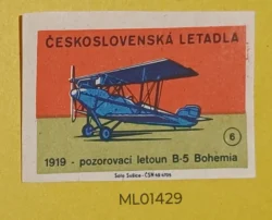 Czechoslovakia Air Craft Mode Of Transport 1919 B-5 Bohemia Observation Plane matchbox Label ML01429