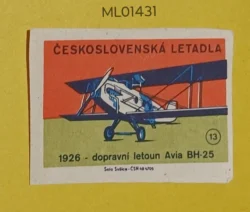 Czechoslovakia Air Craft Mode Of Transport 1926 Avia BH-25 Transport Aircraft matchbox Label ML01431