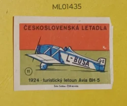 Czechoslovakia Air Craft Mode Of Transport 1924 Avia BH-5 Tourist Plane matchbox Label ML01435