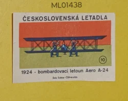 Czechoslovakia Air Craft Mode Of Transport 1924 Aero A-24 Bomber matchbox Label ML01438
