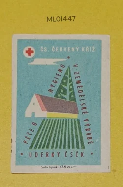 Czechoslovakia Care of Hygiene In Agricultural Production Red Cross matchbox Label ML01447