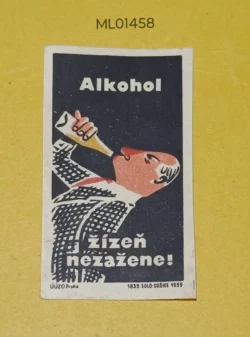 Czechoslovakia Alchohal Does not Quench Thirst matchbox Label ML01458