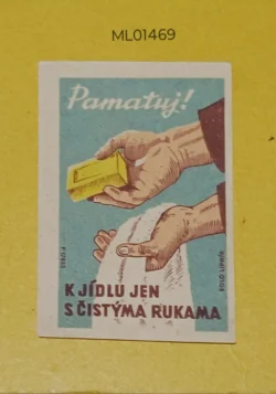 Czechoslovakia Eat only with Clean Hands Food Habits matchbox Label ML01469