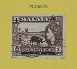 Malaya (now Malaysia) 1957 ricefield and portrait of Queen Elizabeth II Used PC06575