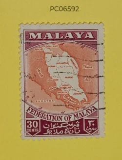 Malaya (Now Malaysia) 1957 geographical map Used PC06592