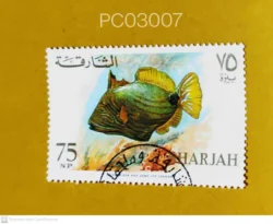 United Arab Emirates Sharjah 1966 Orange Lined Triggerfish Fish Single Used PC03007
