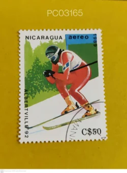 Nicaragua 1989 Downhill Skiing Winter Olympics Albertville France Used PC03165