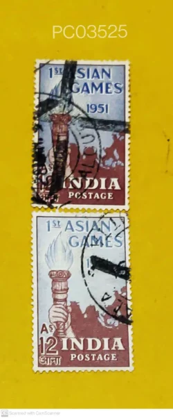 India 1951 Asian Games Torch Error Colour Difference Used PC03525