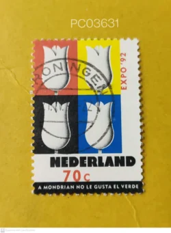 Netherlands 1992 Expo '92 Sevilla four tulips painting by Piet Mondrian Used PC03631