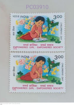 India 1998 Empowered Girl Empowered Society Children's Day Error Red Colour Shifted Right UMM PC03910