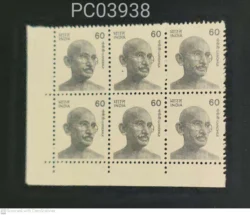 India 1988 60 Mahatma Gandhi Definitive Block of 6 Error White Line UMM PC03938