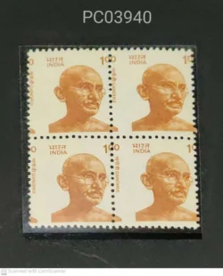 India 1991 100 Mahatma Gandhi Definitive Block of 4 Error Vertical Misperforation UMM PC03940