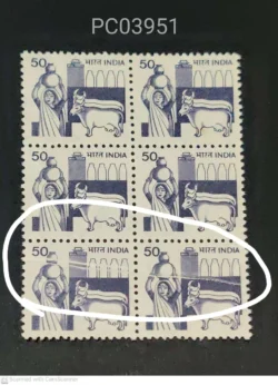 India 1982 50 Milk Dairy Definitive Block of 6 Error Double Crease UMM PC03951