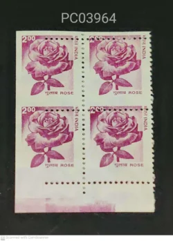 India 2002 200 Rose Flower Block of 4 Error Partly Imperf and Print Shift UMM PC03964
