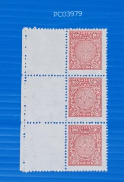 India 100 Revenue Block of 6 Error Three stamps omitted due to Misperforation UMM PC03979