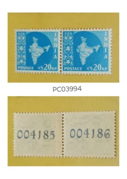 India 1955 20 n.p. 3rd Definative Series Map Series Coil Stamps Pair Error Joint Paper UMM PC03994