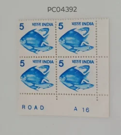 India 1979 5 Fish Definitive Plate Number A16 Block of 4 UMM PC04392