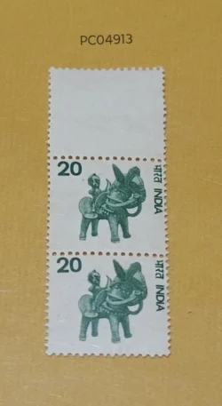 India 1975 Handicraft Toy Horse Definitive Strip of 3 Error one stamp Unprinted UMM PC04913